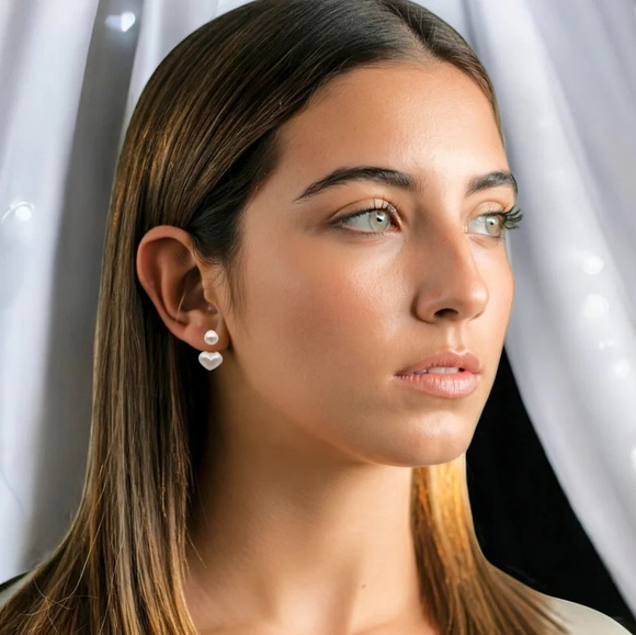 🆕️2-in-1 Heart Pearl Stud Earrings Dainty🎀 Hypoallergenic 🌸 Gift-Ready 🎁 - Picture 1 of 15